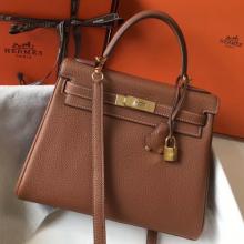 Copy Hermes Brown Clemence Kelly 28cm Handbag