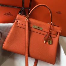 Imitation Hot Hermes Orange Clemence Kelly 32cm Retourne Handbag