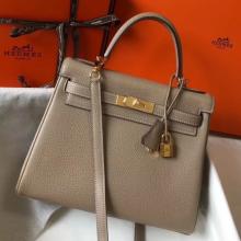 Hermes Grey Clemence Kelly 32cm Retourne Handbag