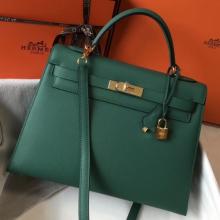 Fake Hermes Malachite Epsom Kelly 32cm Sellier Handbag