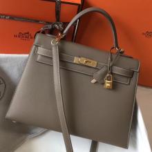 Copy Hermes Taupe Epsom Kelly 32cm Sellier Handbag