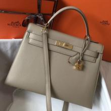 Hermes Grey Epsom Kelly 32cm Sellier Handbag