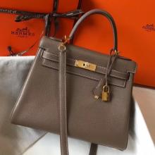 Hermes Taupe Clemence Kelly 32cm Retourne Handbag Replica