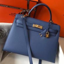 Replica Hermes Blue Agate Epsom Kelly 32cm Sellier Handbag
