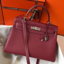 Best Quality Hermes Bordeaux Clemence Kelly 32cm Retourne Handbag