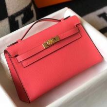Cheap Replica Hermes Kelly Pochette Bag In Rose Lipstick Epsom Leather