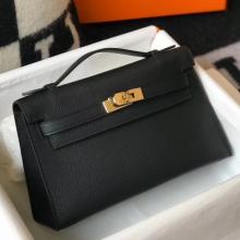 Imitation Hermes Kelly Pochette Bag In Black Epsom Leather