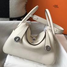 Replica Cheap Hermes Lindy 26cm Bag In White Clemence With PHW