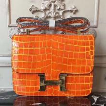 High Quality Replica Hermes Orange Constance MM 24cm Crocodile Handbag