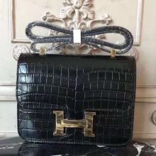 Hermes Black Constance MM 24cm Crocodile Handbag