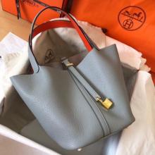 Faux Hermes Bicolor Picotin Lock MM 22cm Blue Lin Bag