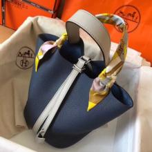 Luxury Hermes Bicolor Picotin Lock MM 22cm Sapphire Bag