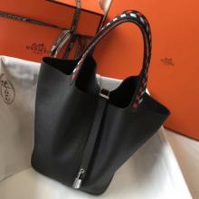 Perfect Replica Hermes Black Picotin Lock 22 Bag With Braided Handles