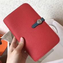 Designer Replica Hermes Bicolor Dogon Duo Wallet In Red/Jean Leather