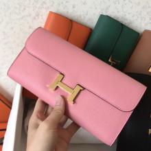 Replica Hermes Pink Epsom Constance Long Wallet