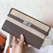 Hermes Kelly Classic Long Wallet In Etoupe Clemence Leather Replica