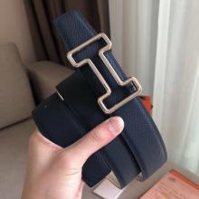 Hermes Tonight 38MM Reversible Belt In Navy/White Epsom Leather