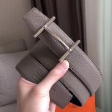 High End Hermes H D’Ancre Reversible Belt In Grey/Noir Leather