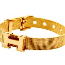 Copy Hermes H Logo Adjustable Band Bracelet Gold
