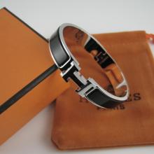 Hermes Black Enamel Clic H Bracelet Narrow Width (12mm) In Silver