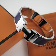 Perfect Hermes Dark Blue Enamel Clic H Bracelet Narrow Width (18mm) In Silver