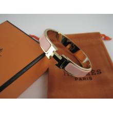 AAA Hermes Pink Enamel Clic H Bracelet Narrow Width (12mm) In Gold