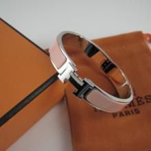 Hermes Pink Enamel Clic H Bracelet Narrow Width (12mm) In Silver Replica