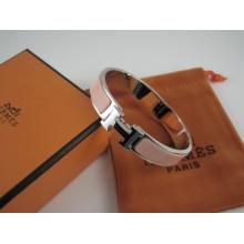 Hermes Pink Enamel Clic H Bracelet Narrow Width (12mm) In Silver Replica