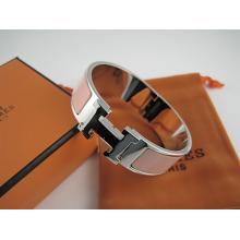 Fake Hermes Pink Enamel Clic H Bracelet Narrow Width (18mm) In Silver