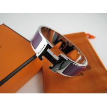 Hermes Purple Enamel Clic H Bracelet Narrow Width (18mm) In Silver Replica