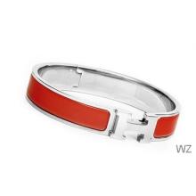 Hermes Red Enamel Clic H Bracelet Narrow Width (12mm) In Silver Replica