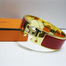 Hermes Red Enamel Clic H Bracelet Narrow Width (18mm) In Gold