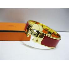 Hermes Red Enamel Clic H Bracelet Narrow Width (18mm) In Gold