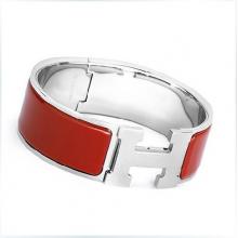 Imitation High Quality Hermes Red Enamel Clic H Bracelet Narrow Width (18mm) In Silver