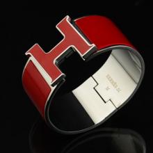 Hermes Red Enamel Clic H Bracelet Narrow Width (33mm) In Silver Replica