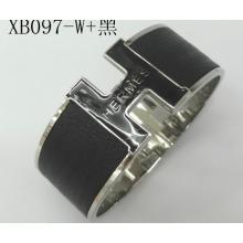 Luxury Copy Hermes Black Enamel Clic H Bracelet Narrow Width (33mm) In Silver