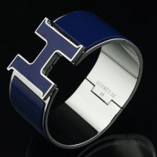 Luxury Hermes Blue Enamel Clic H Bracelet Narrow Width (33mm) In Silver