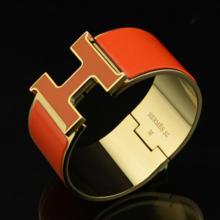 Faux 1:1 Hermes Orange Enamel Clic H Bracelet Narrow Width (33mm) In Gold