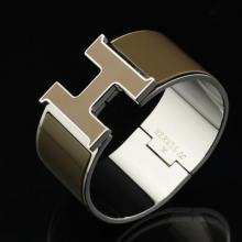 AAA Hermes Brown Enamel Clic H Bracelet Narrow Width (33mm) In Silver