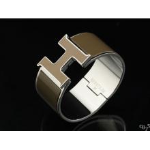 AAA Hermes Brown Enamel Clic H Bracelet Narrow Width (33mm) In Silver