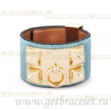 Hermes Collier De Chien Bracelet Blue With Gold