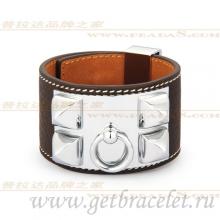 Hermes Collier De Chien Bracelet Coffee With Gold Replica