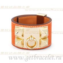 Knockoff Luxury Hermes Collier De Chien Bracelet Orange With Gold