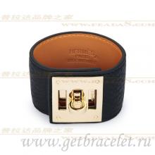 Perfect Hermes Kelly Dog Bracelet Black With Gold