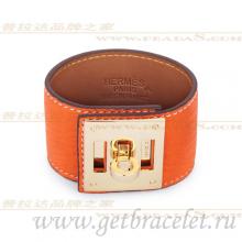 Designer Faux Hermes Kelly Dog Bracelet Orange With Gold