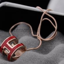 Hermes 3D Pop “H” Logo Snake Bone Red Necklace In Pink Gold