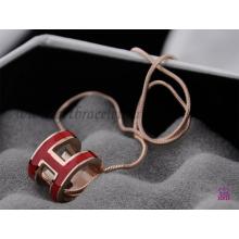 Hermes 3D Pop “H” Logo Snake Bone Red Necklace In Pink Gold