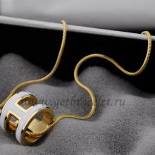 Hermes 3D Pop “H” Logo Snake Bone White Necklace In Yellow Gold Replica