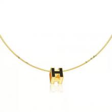 Replica Hermes Cage D’H Necklace Black In Lacquer Yellow Gold