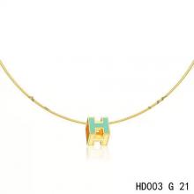 Hermes Cage D’H Necklace Blue In Lacquer Yellow Gold